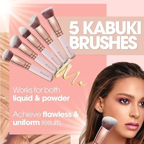 Título optimizado: Kabuki - Juego de 10 Brochas de Maquillaje para Base, Rubor, Corrector y Contorno, Cerdas Sintéticas de Alta Calidad