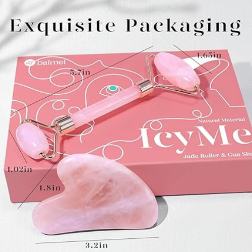 Título optimizado: BAIMEI Jade Roller y Gua Sha, Herramienta de Masaje Facial para Ojos, Mejillas, Frente y Cuello, Antienvejecimiento y Drenaje Linfático