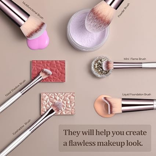 Título optimizado: BS-MALL Juego de 18 Brochas de Maquillaje Sintéticas con Estuche Negro, para Base, Polvo, Corrector y Sombras de Ojos