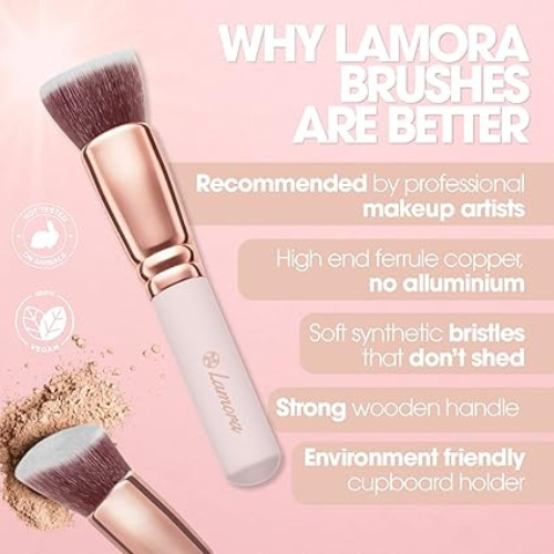 Título optimizado: Kabuki - Juego de 10 Brochas de Maquillaje para Base, Rubor, Corrector y Contorno, Cerdas Sintéticas de Alta Calidad