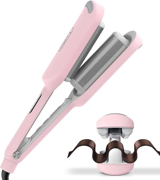 Título optimizado: TYMO Rovy - Rizador de Pelo Iónico de 3 Barriles de Cerámica para Ondas de Playa, Doble Voltaje, 1.25 pulgadas, Rosado