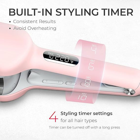Título optimizado: TYMO Rovy - Rizador de Pelo Iónico de 3 Barriles de Cerámica para Ondas de Playa, Doble Voltaje, 1.25 pulgadas, Rosado