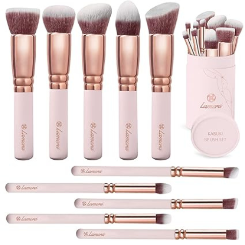 Título optimizado: Kabuki - Juego de 10 Brochas de Maquillaje para Base, Rubor, Corrector y Contorno, Cerdas Sintéticas de Alta Calidad