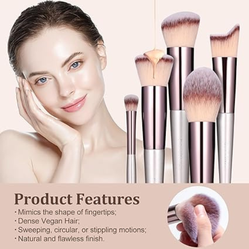 Título optimizado: BS-MALL Juego de 18 Brochas de Maquillaje Sintéticas con Estuche Negro, para Base, Polvo, Corrector y Sombras de Ojos