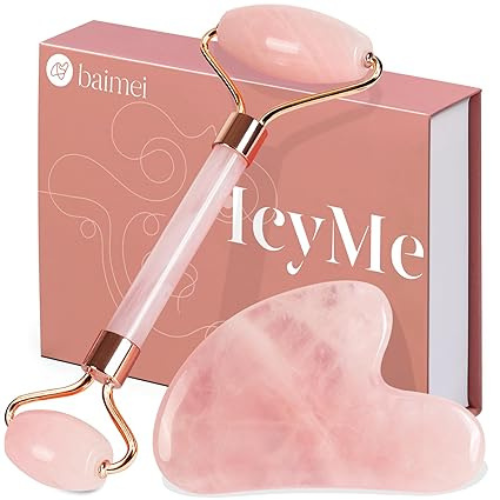 Título optimizado: BAIMEI Jade Roller y Gua Sha, Herramienta de Masaje Facial para Ojos, Mejillas, Frente y Cuello, Antienvejecimiento y Drenaje Linfático