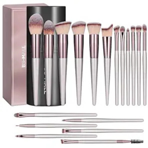 Título optimizado: BS-MALL Juego de 18 Brochas de Maquillaje Sintéticas con Estuche Negro, para Base, Polvo, Corrector y Sombras de Ojos
